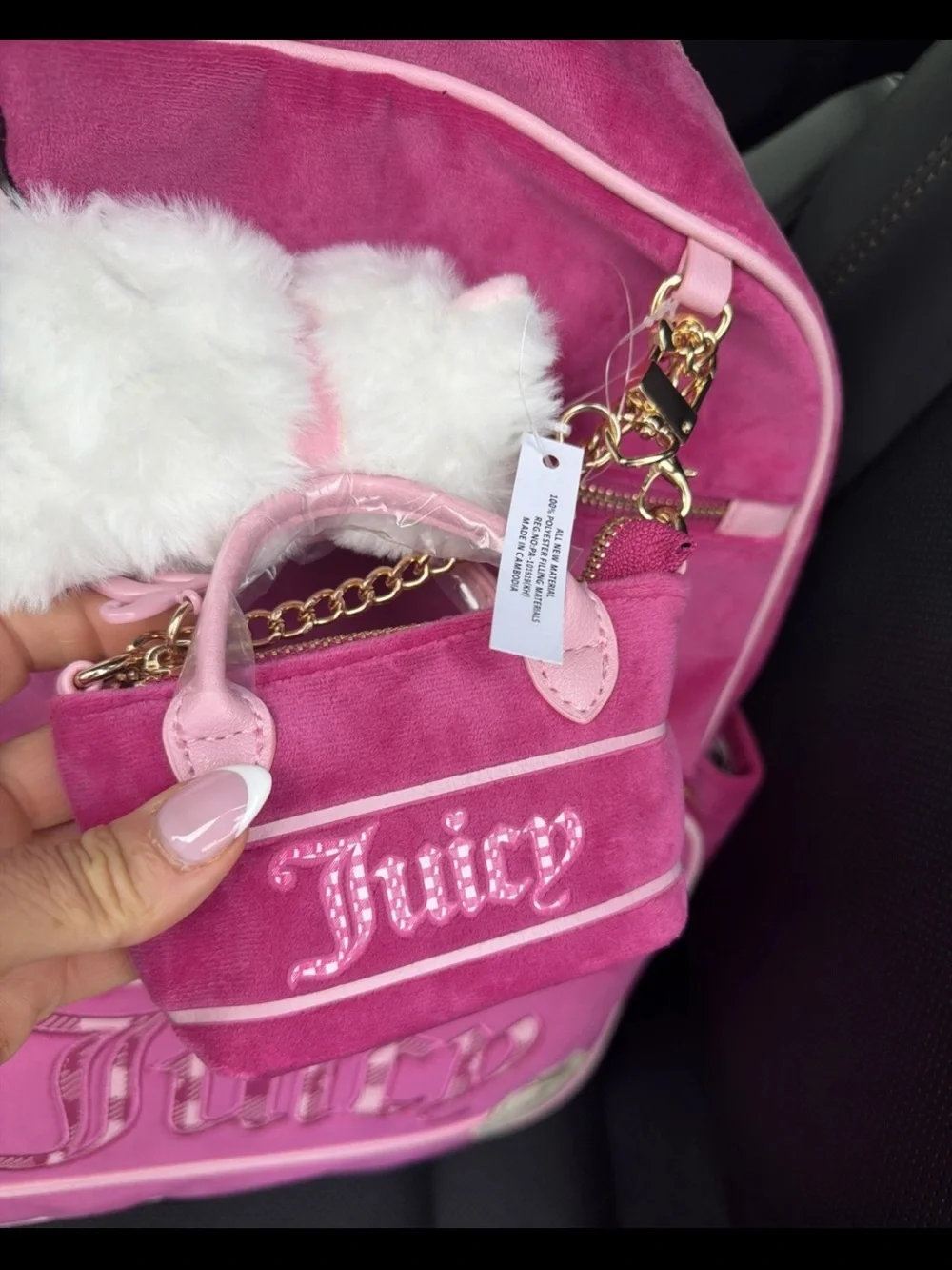 NWT 2026 Juicy Couture Study In Style Velour Backpack Bear Set Pink